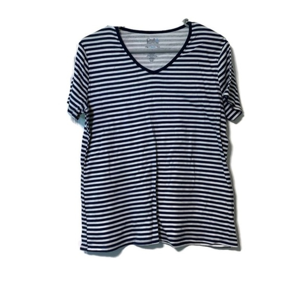 Craft & Borrow The Classis Tee Blue & White Stripes Size Large